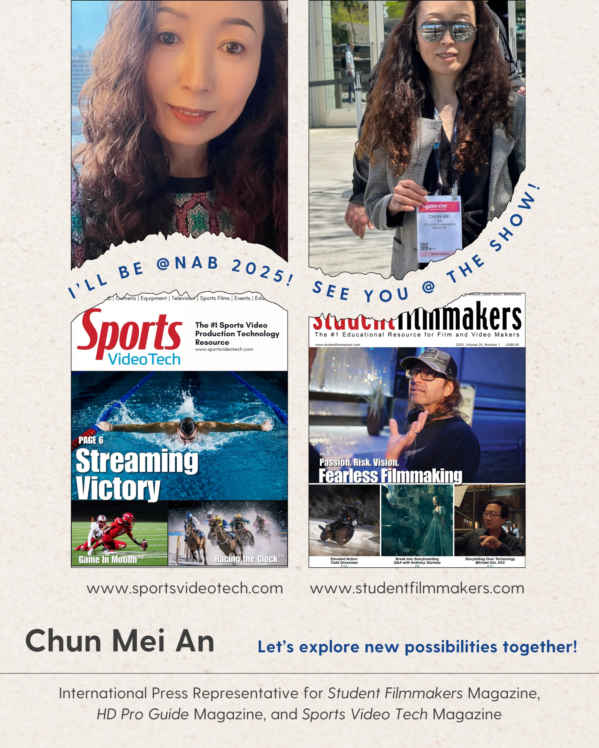 Chun Mei An to Represent Sports Video Tech Magazine at the 2025 NAB Show
